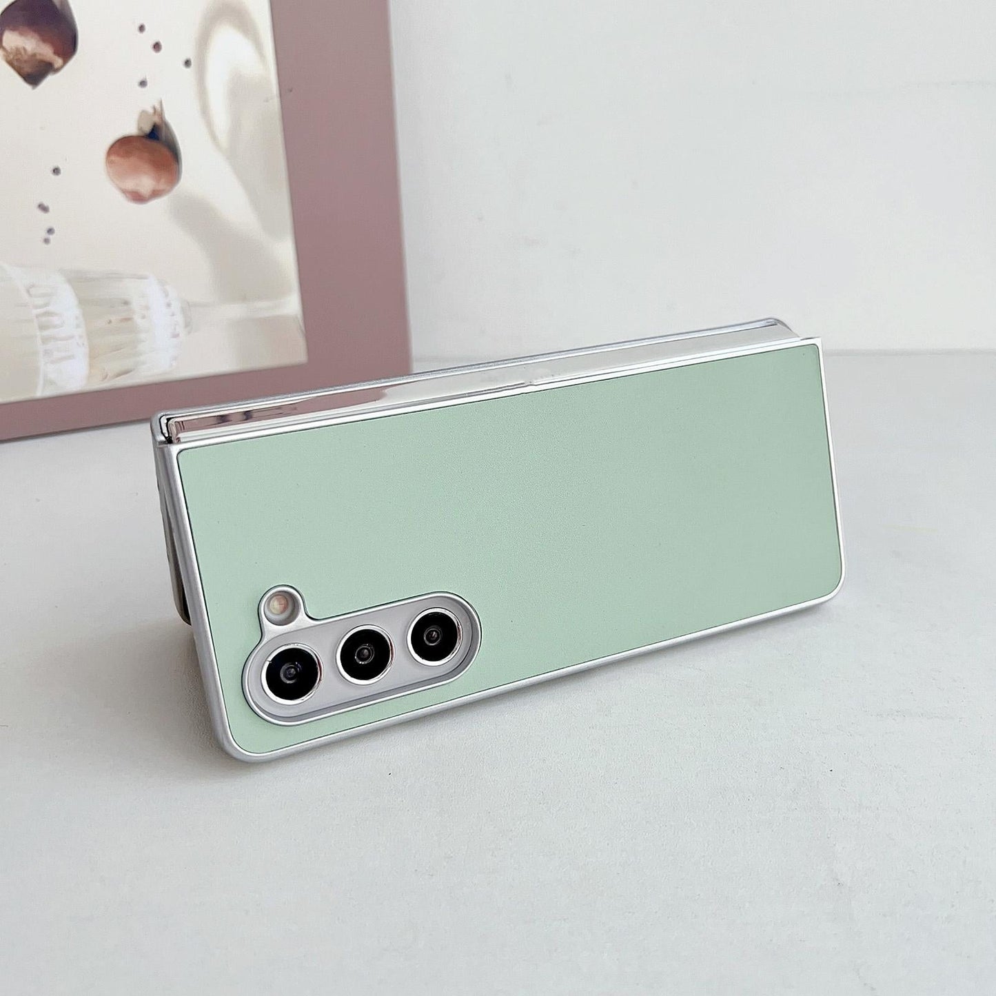 For Samsung Galaxy Z Fold4 5G Shiny Leather Phone Case With Metallic Finish - Gold