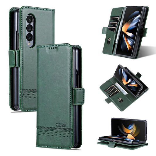 For Samsung Galaxy Z Fold4 5G Leather Magnetic Phone Case - Calf Texture - Dark Green