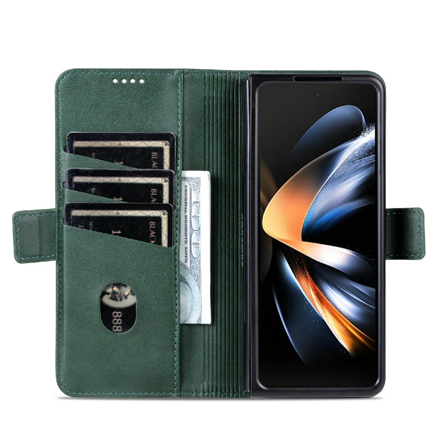 For Samsung Galaxy Z Fold4 5G Leather Magnetic Phone Case - Calf Texture - Dark Green