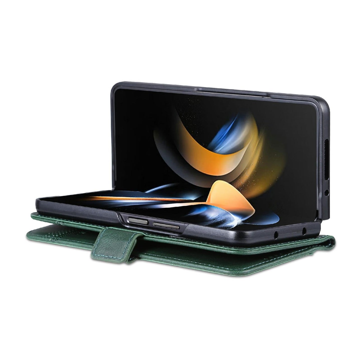 For Samsung Galaxy Z Fold4 5G Leather Magnetic Phone Case - Calf Texture - Dark Green