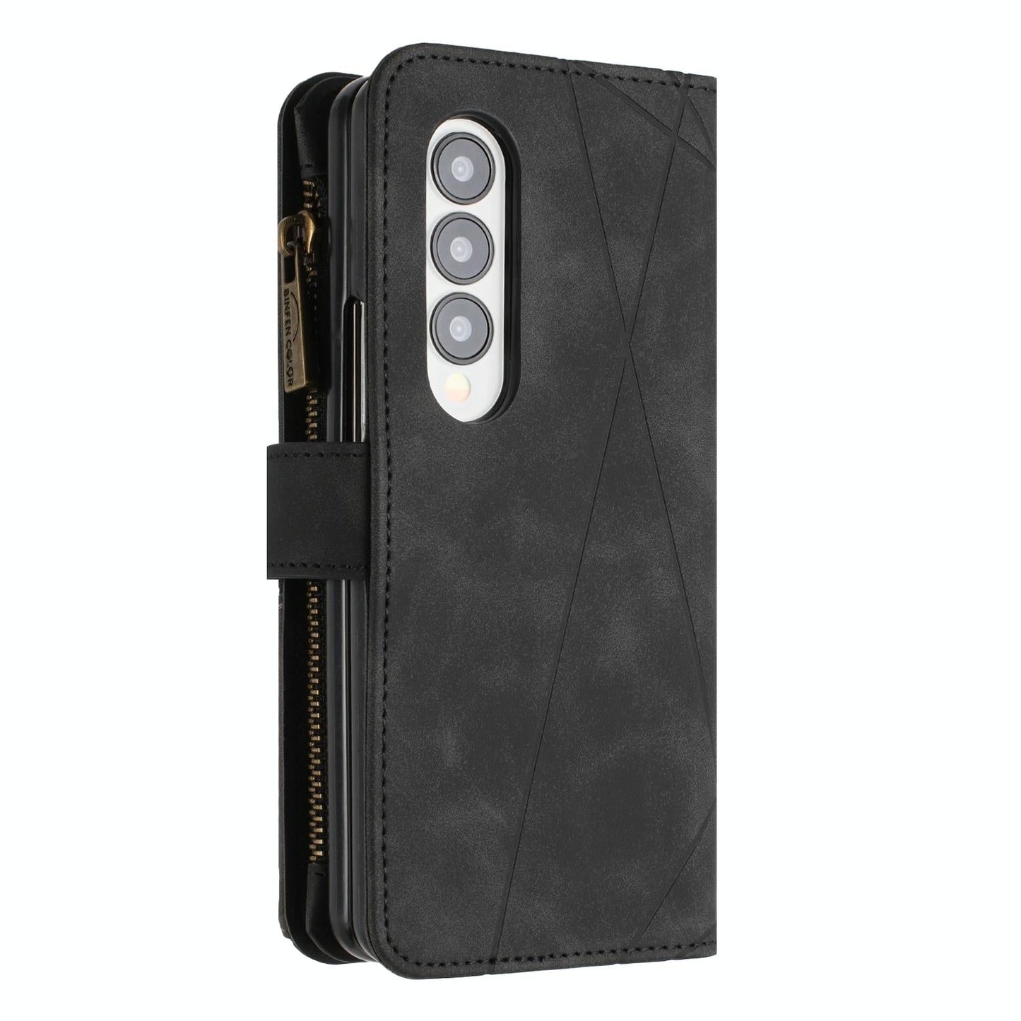 For Samsung Galaxy Z Fold4 5G Leather Zip Wallet With Rhombus Texture - Red