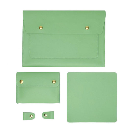 3-in-1 Waterproof Leather Laptop Liner Bag - 14 Inches - Avocado Green