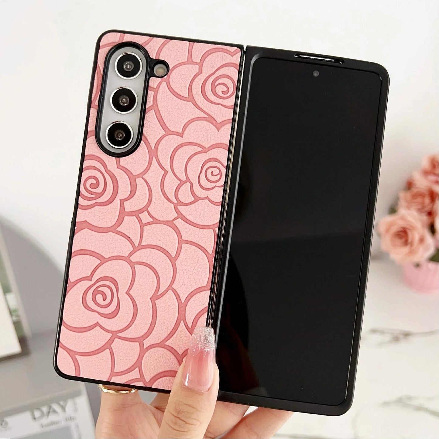 For Samsung Galaxy Z Fold4 5G Floral Print Protective Phone Case - Brown