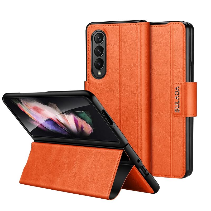 For Samsung Galaxy z Fold4 5G Magnetic Snap Leather Flip Case - All-inclusive - Orange