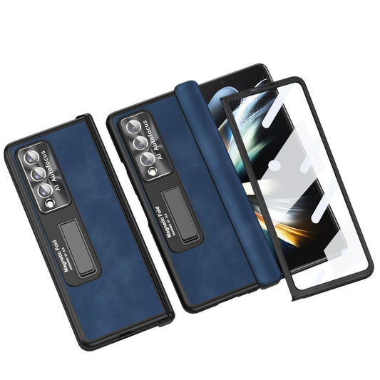 For Samsung Galaxy Z Fold4 5G Napa Texture All-In-One Phone Case - Blue