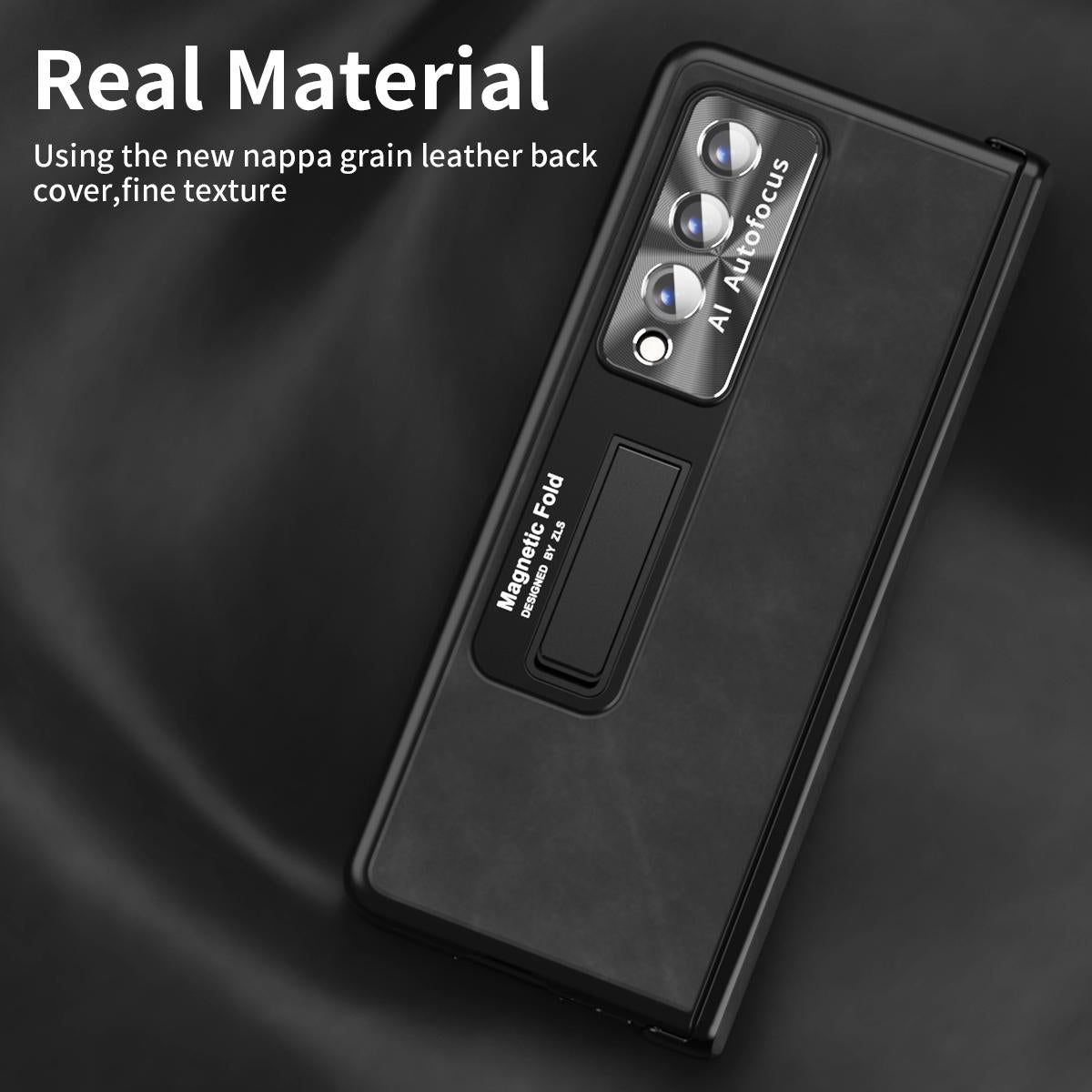 For Samsung Galaxy Z Fold4 5G Napa Texture All-In-One Phone Case - Blue