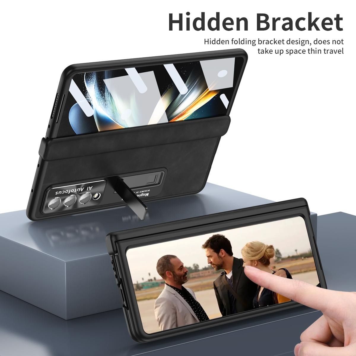 For Samsung Galaxy Z Fold4 5G Napa Texture All-In-One Phone Case - Blue