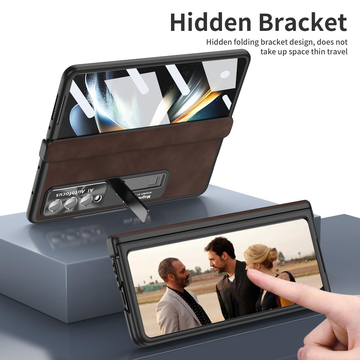 For Samsung Galaxy Z Fold4 5G Napa Texture All-In-One Phone Case - Blue