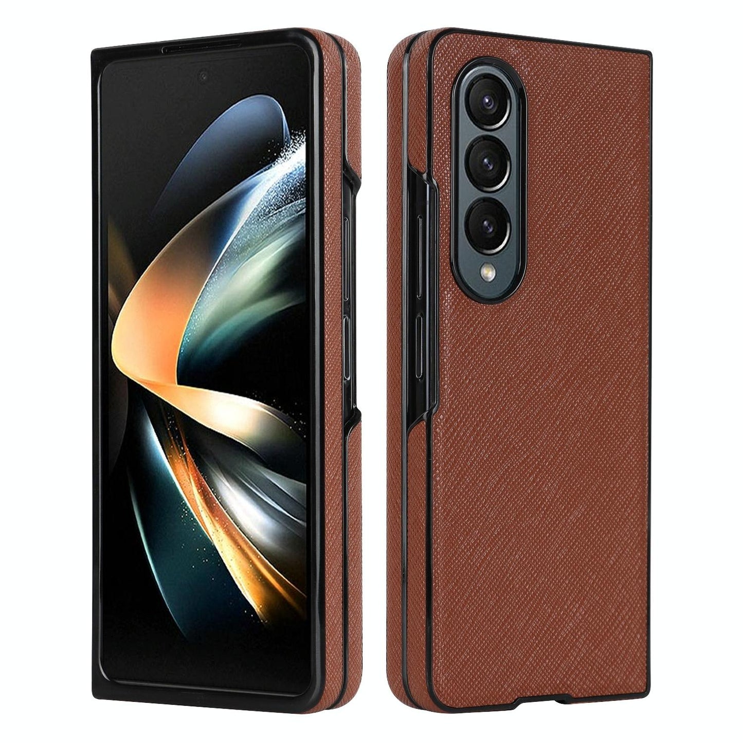 For Samsung Galaxy Z Fold4 5G Foldable Cross Pattern Phone Case - Compact Design - Brown