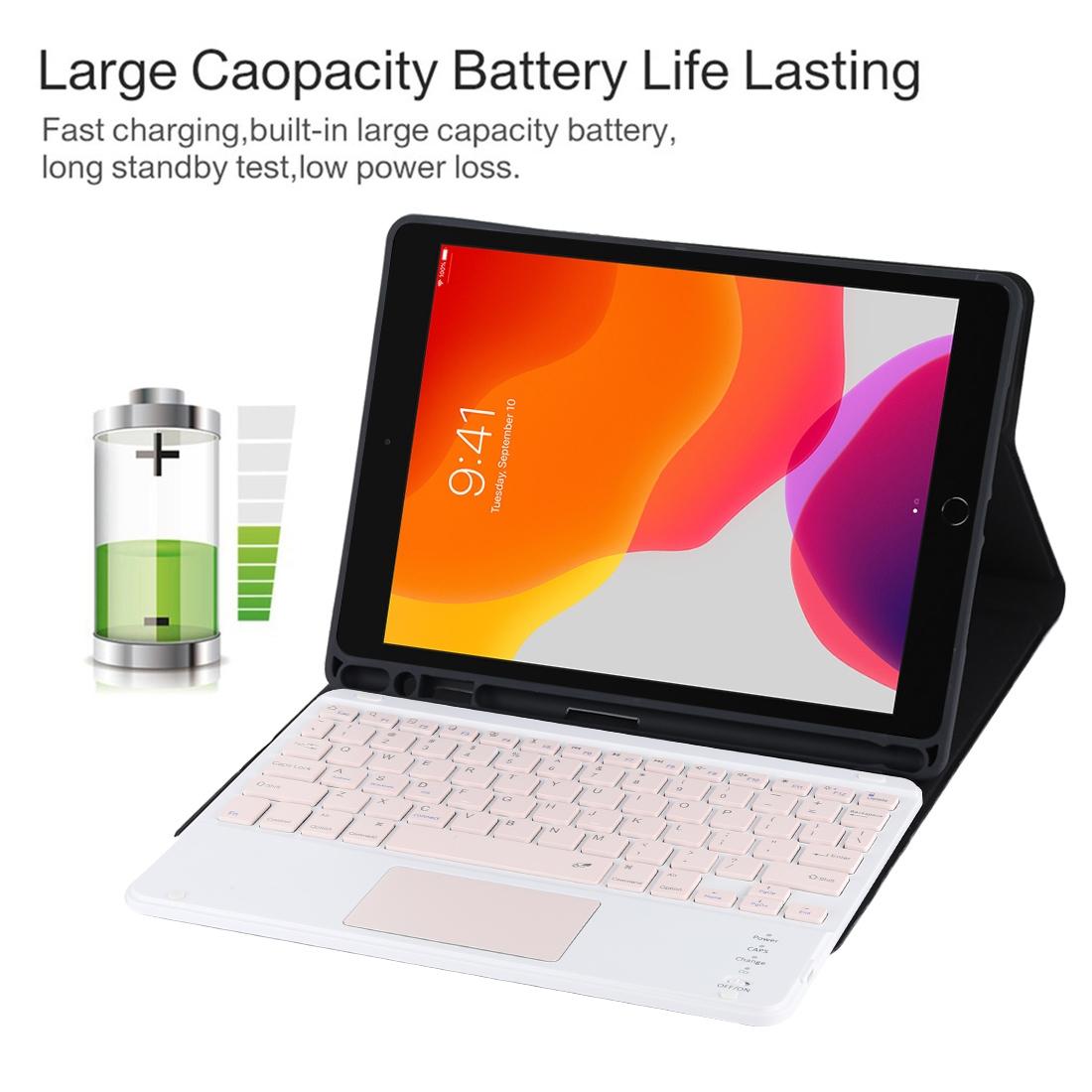 Bluetooth Keyboard & Tablet Case For Ipad 10.2 / Ipad Air 2019 - Detachable Touch Pad Pen Slot Holder - Pink Leather - Pink
