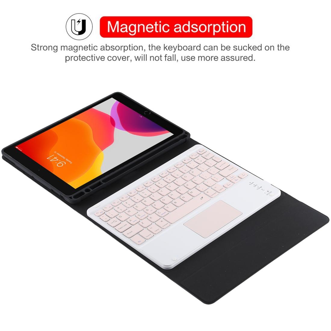Bluetooth Keyboard & Tablet Case For Ipad 10.2 / Ipad Air 2019 - Detachable Touch Pad Pen Slot Holder - Pink Leather - Pink