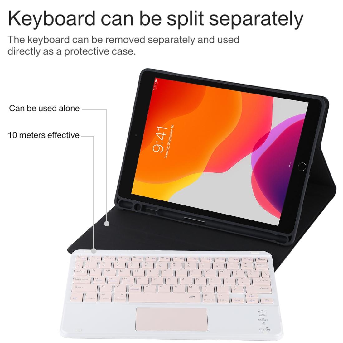 Bluetooth Keyboard & Tablet Case For Ipad 10.2 / Ipad Air 2019 - Detachable Touch Pad Pen Slot Holder - Pink Leather - Pink