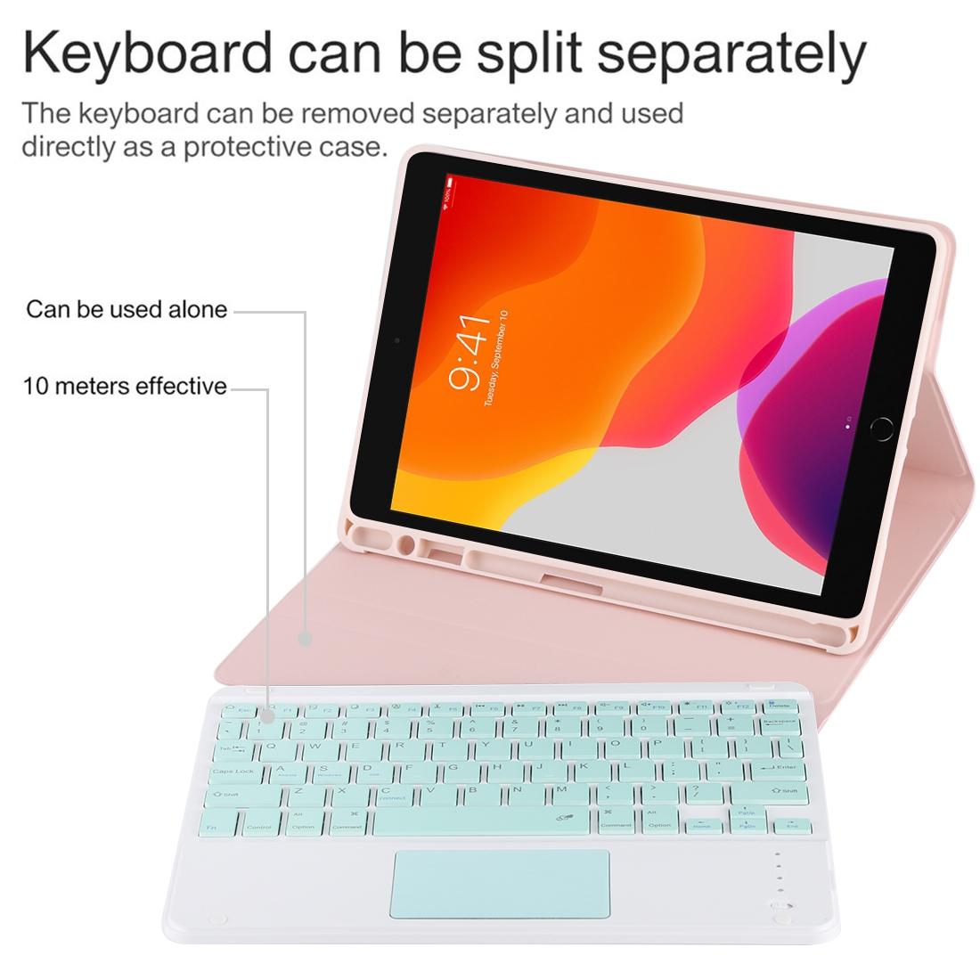 Bluetooth Keyboard & Tablet Case For Ipad 10.2 / Ipad Air 2019 - Detachable Touch Pad Pen Slot Holder - Microfiber Leather - Pink