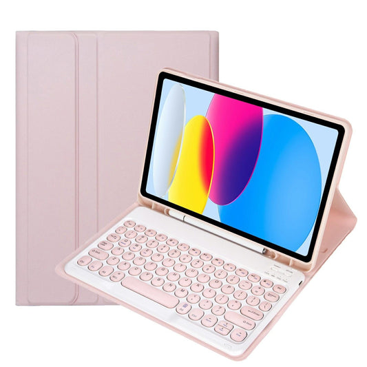 2022 Ipad 10.9 Bluetooth Keyboard Leather Case With Pen Slot - Lambskin Texture - Pink