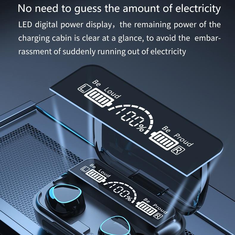 Wireless Bluetooth 5.0 Earphones with Digital Display and Charging Box - Green
