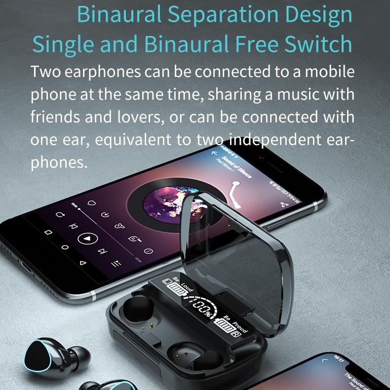 Wireless Bluetooth 5.0 Earphones with Digital Display and Charging Box - Green