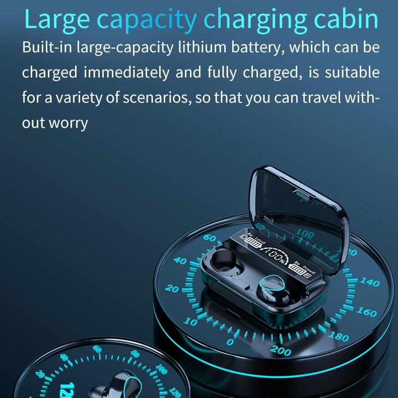 Wireless Bluetooth 5.0 Earphones with Digital Display and Charging Box - Green