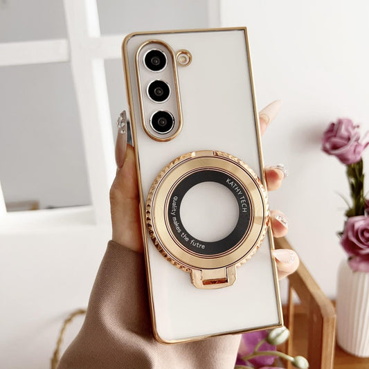 For Samsung Galaxy z Fold4 5G Shockproof Magsafe Holder for Rotating Plating Phone Case - Gold