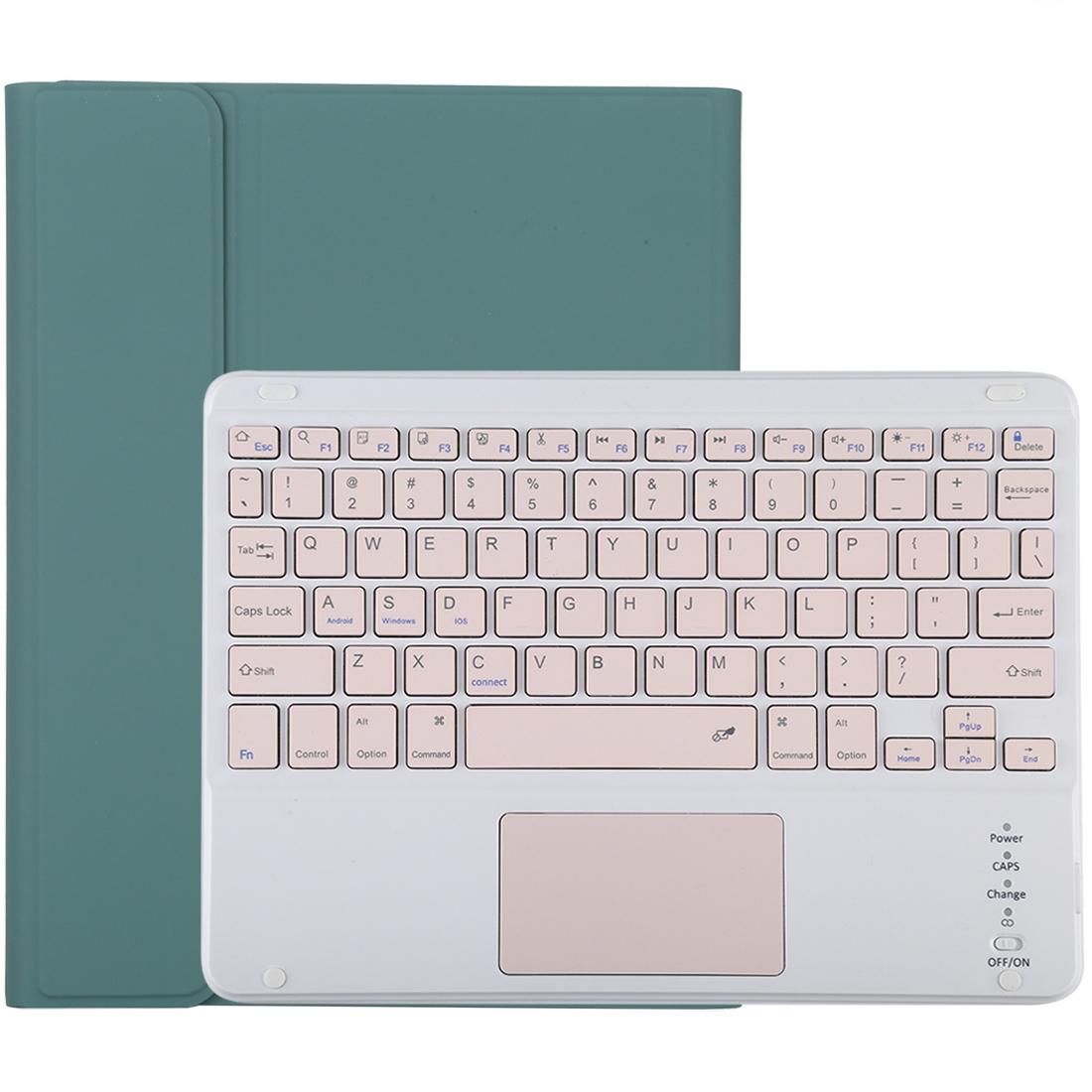 Bluetooth Keyboard & Tablet Case For Ipad 10.2 / Ipad Air 2019 - Detachable Touch Pad Pen Slot Holder - Pink Leather - Dark Green