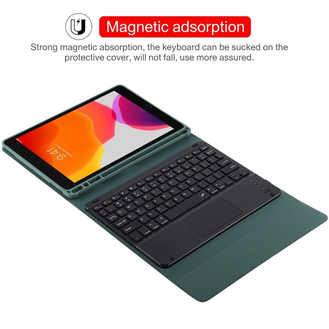 Bluetooth Keyboard & Tablet Case For Ipad 9.7 With Touch Pad Pen Slot & Holder - Detachable Microfiber Leather - Dark Green