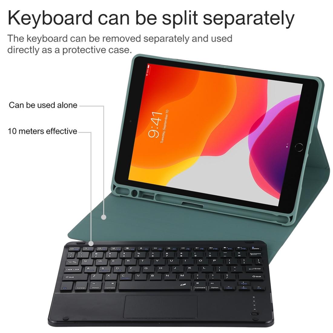 Bluetooth Keyboard & Tablet Case For Ipad 9.7 With Touch Pad Pen Slot & Holder - Detachable Microfiber Leather - Dark Green