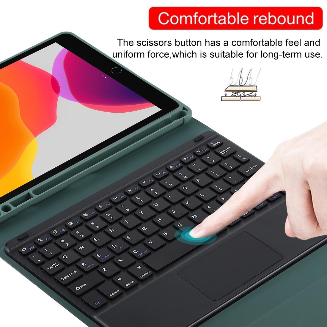 Bluetooth Keyboard & Tablet Case For Ipad 9.7 With Touch Pad Pen Slot & Holder - Detachable Microfiber Leather - Dark Green