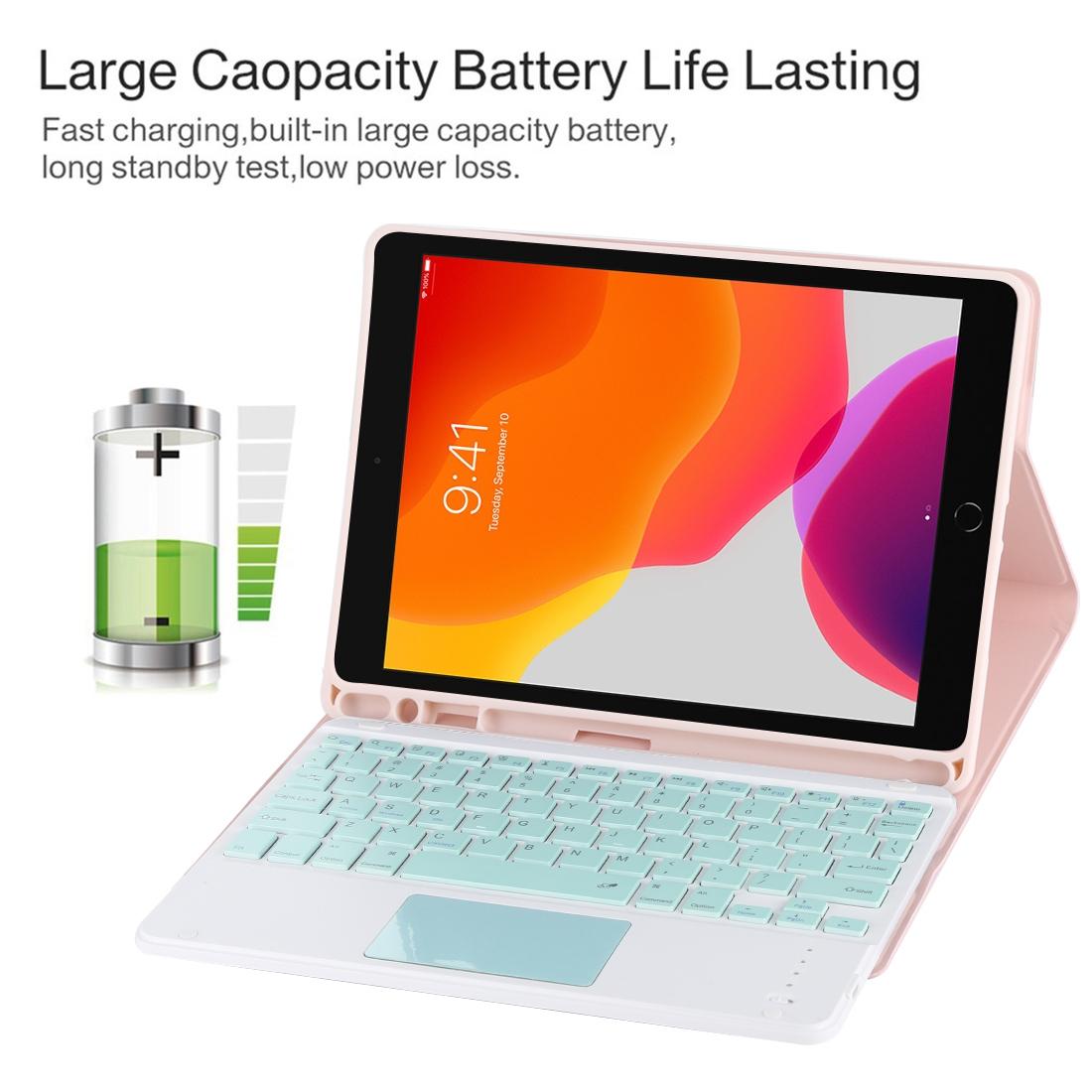 Bluetooth Keyboard & Tablet Case For Ipad 10.2 / Ipad Air 2019 - Detachable Touch Pad Pen Slot Holder - Microfiber Leather - Dark Green