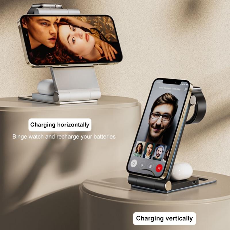 15W 3 In 1 Foldable Desktop Wireless Charger - Dark Gray