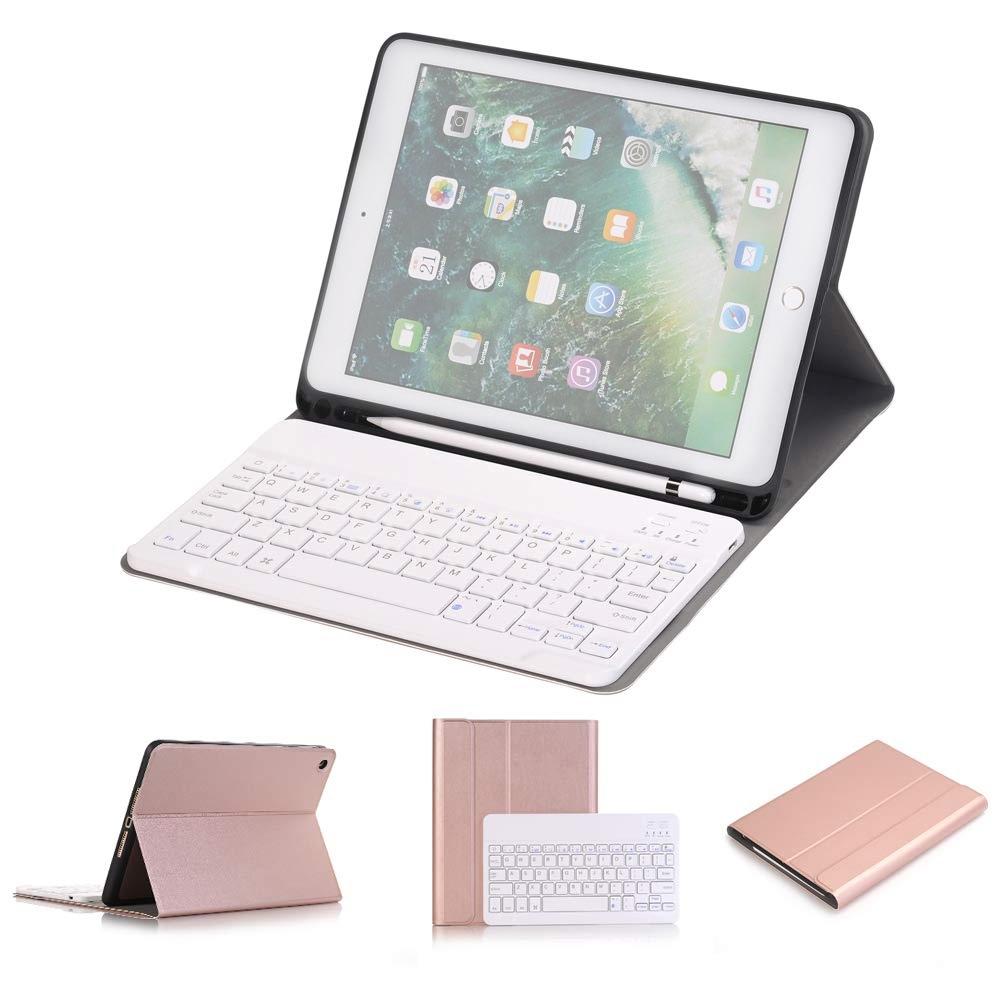 Bluetooth Keyboard & Leather Tablet Case For Ipad Pro / Air 9.7 With Detachable Design & Pencil Holder - Rose Gold