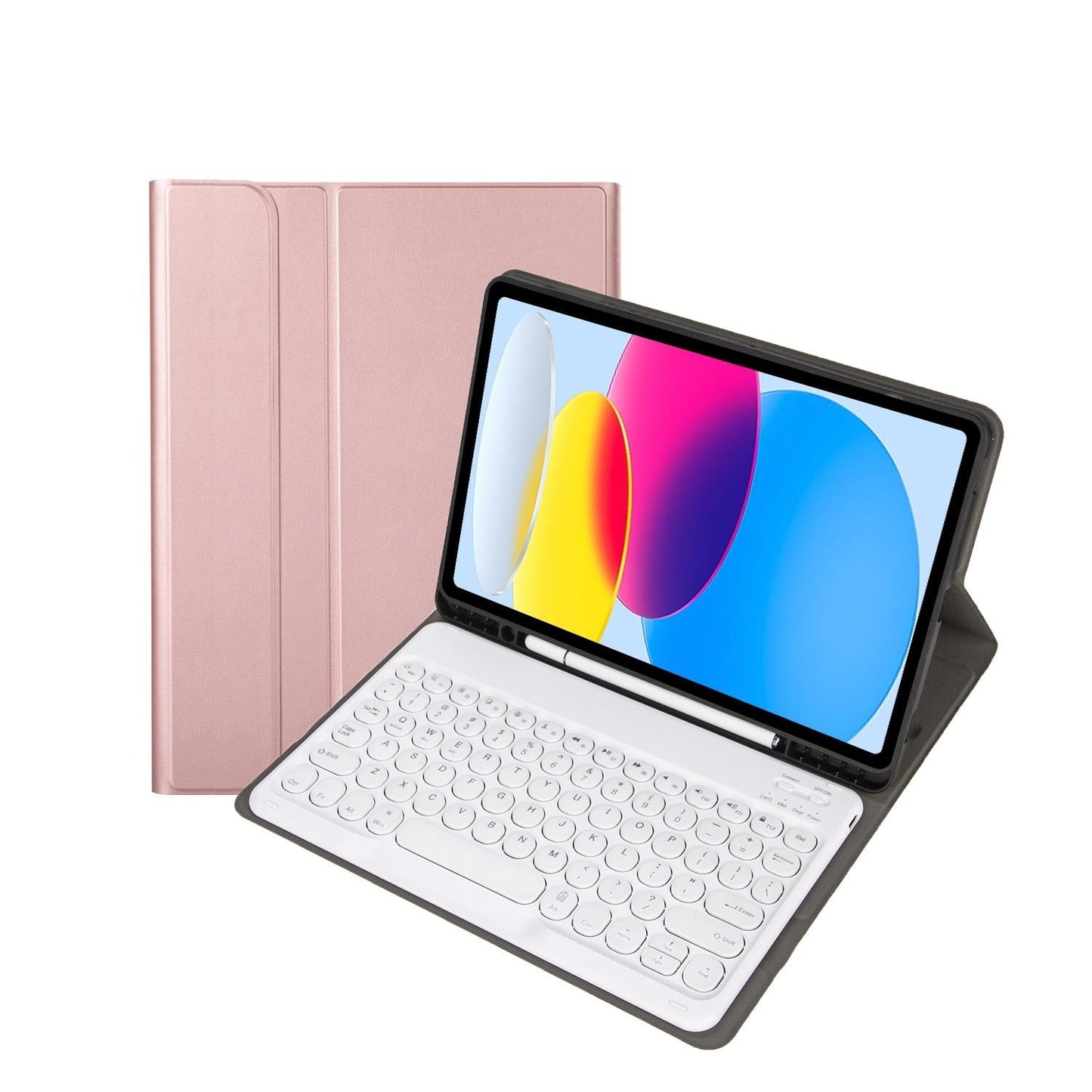 2022 Ipad 10.9 Bluetooth Keyboard Leather Case With Pen Slot - Lambskin Texture - Rose Gold