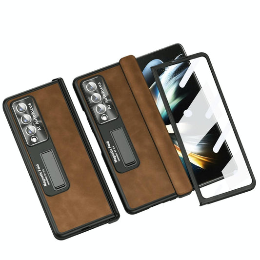 For Samsung Galaxy Z Fold4 5G Napa Texture All-In-One Phone Case - Brown
