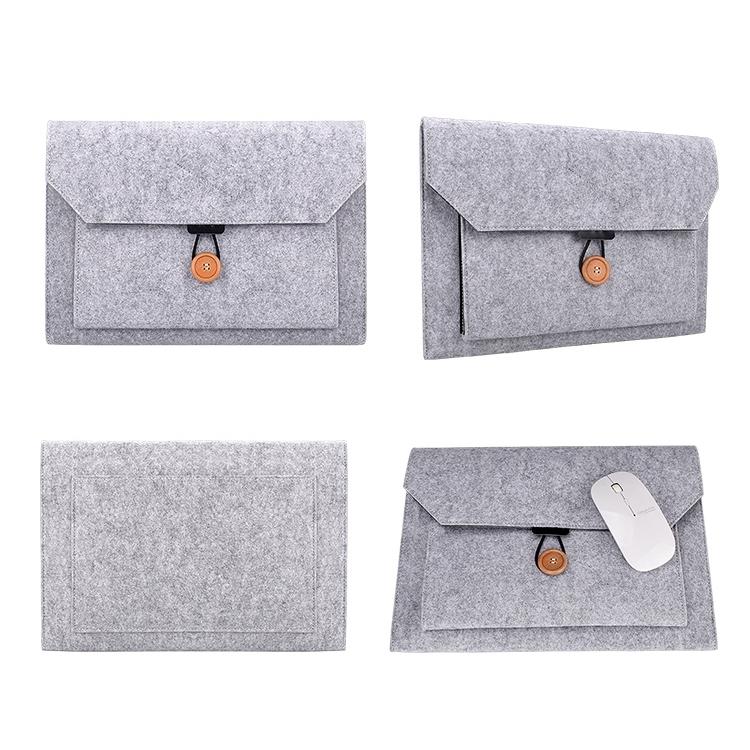 Versatile Felt Laptop Inner Bag with Button Closure - Grey