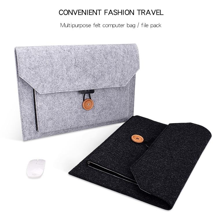 Versatile Felt Laptop Inner Bag with Button Closure - Grey