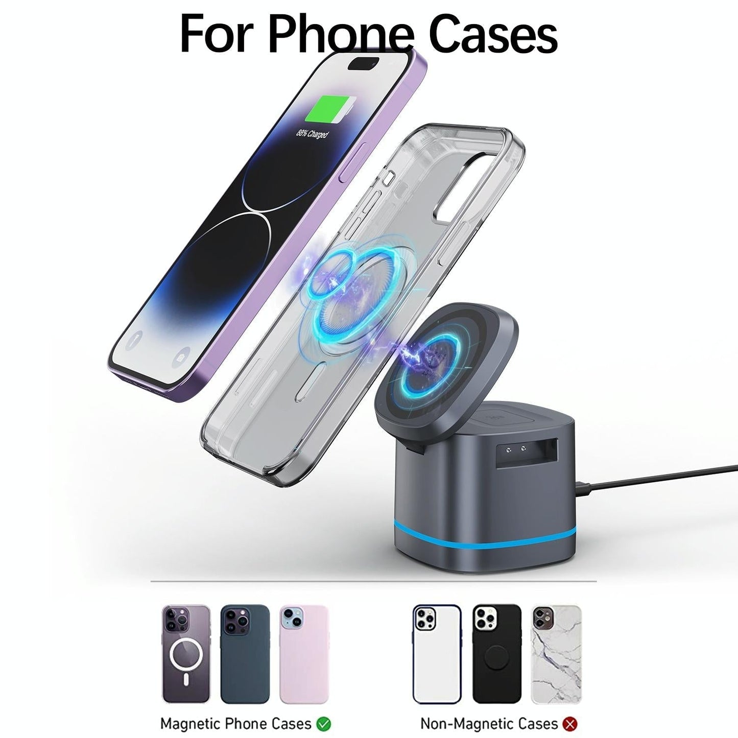 15W 3 In 1 Magnetic Wireless Charger - Grey