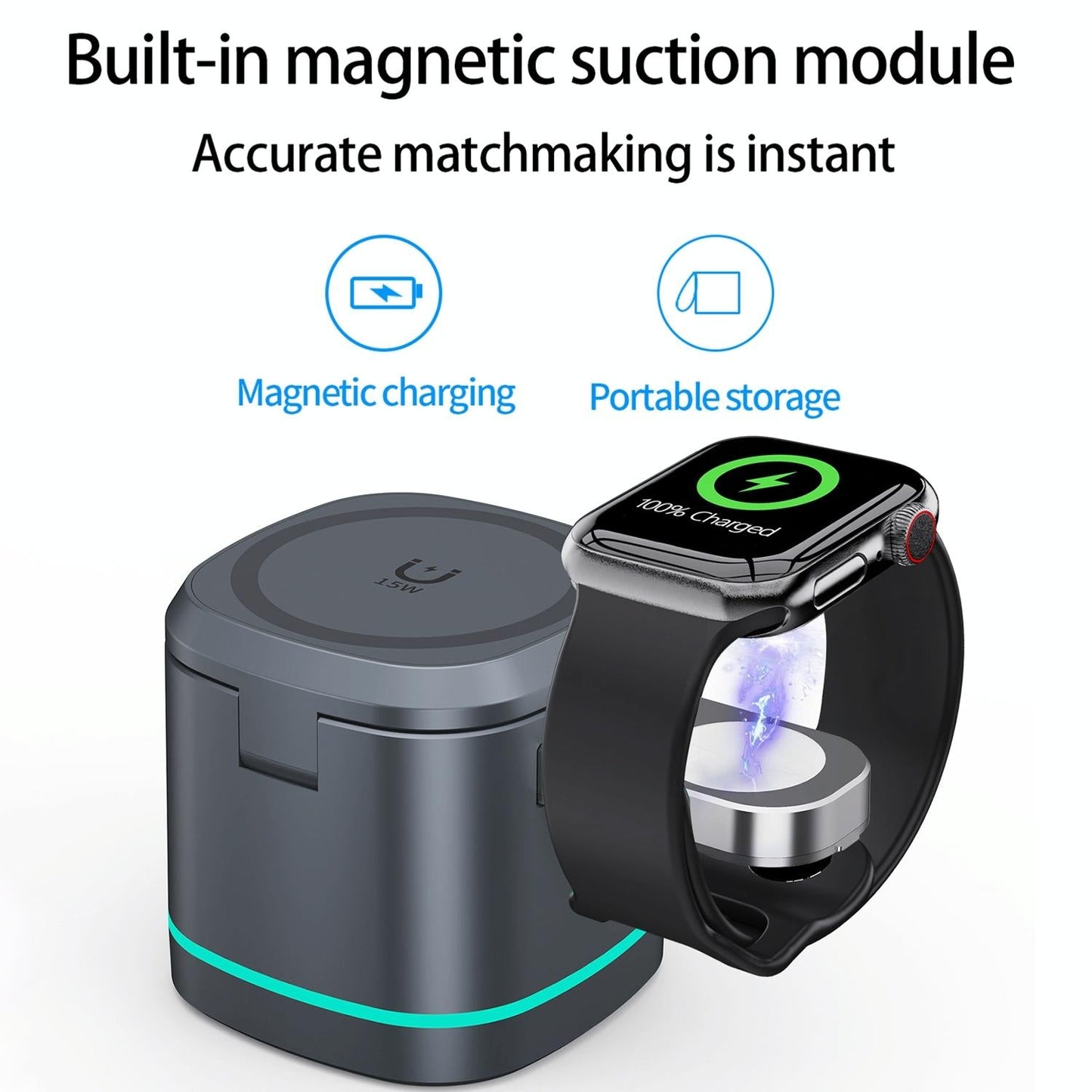 15W 3 In 1 Magnetic Wireless Charger - Grey