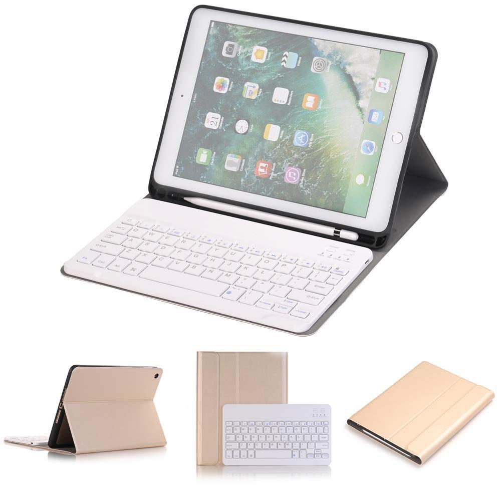 Bluetooth Keyboard & Leather Tablet Case For Ipad Pro / Air 9.7 With Detachable Design & Pencil Holder - Gold
