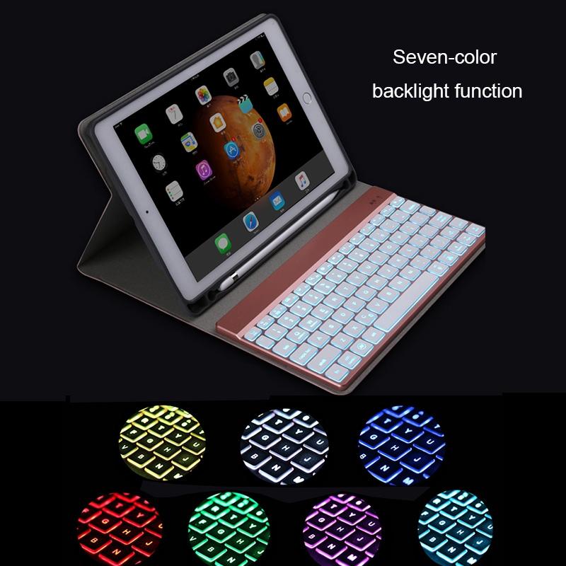 Detachable Bluetooth Keyboard & Leather Tablet Case For Ipad Pro / Air 9.7 With Colourful Backlight & Holder - Blue