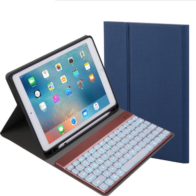 Detachable Bluetooth Keyboard & Leather Tablet Case For Ipad Pro / Air 9.7 With Colourful Backlight & Holder - Blue