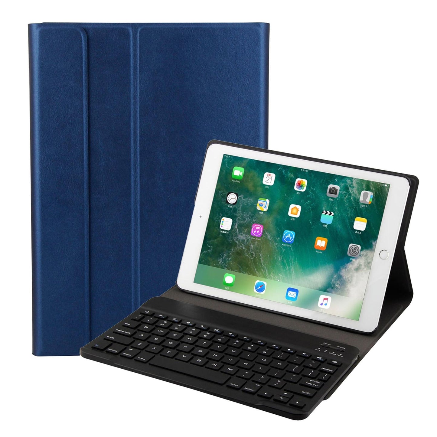 Bluetooth Keyboard & Leather Tablet Case For Ipad Air / Pro 9.7 - Three-Gear Angle Adjustment Magnetic Sleep Function - Abs Brushed Texture - Blue