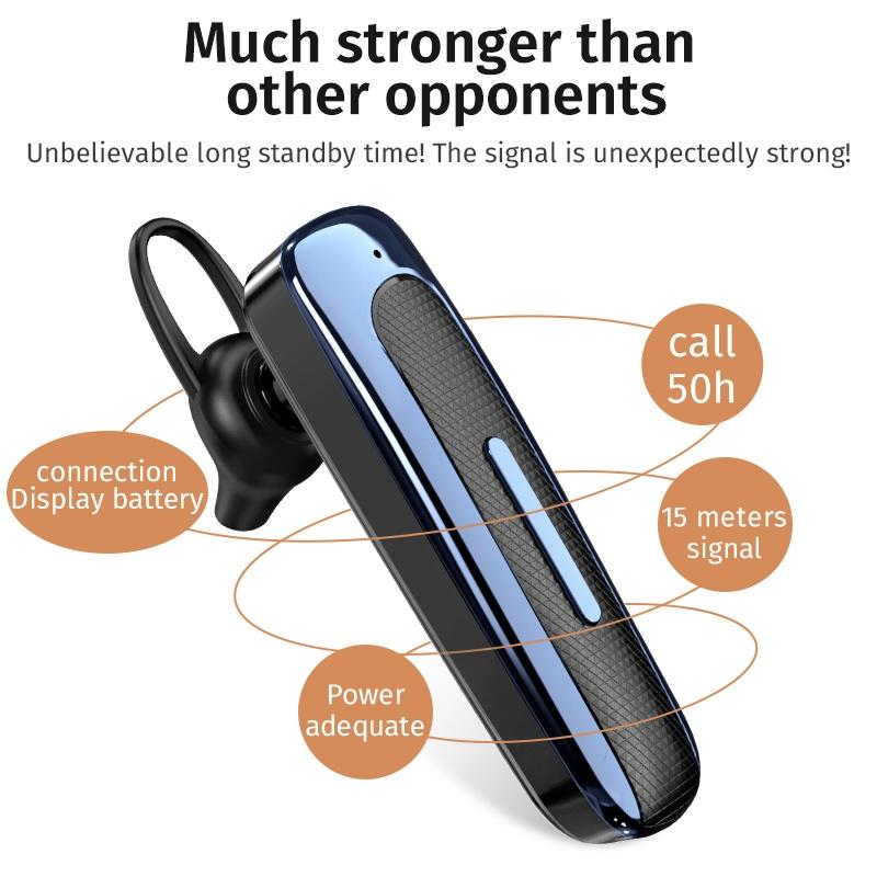 Wireless Unilateral Ear-mounted Earphone with Noise Reduction - Black Blue