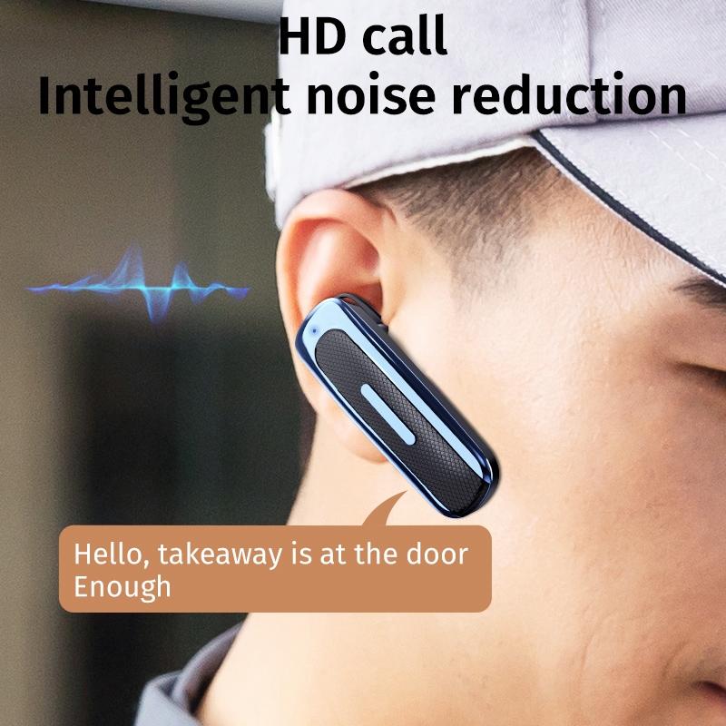 Wireless Unilateral Ear-mounted Earphone with Noise Reduction - Black Blue