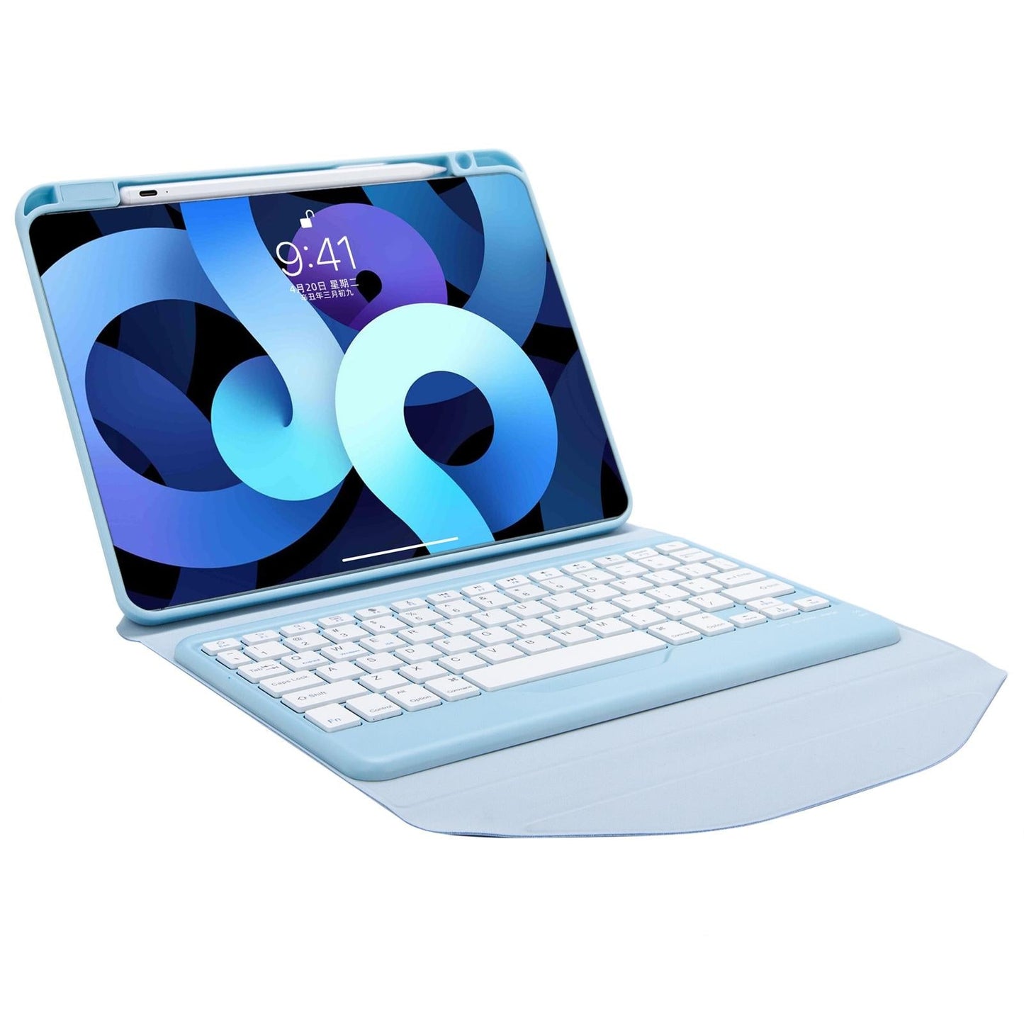 Bluetooth Keyboard Leather Tablet Case With Pen Slot - Sky Blue