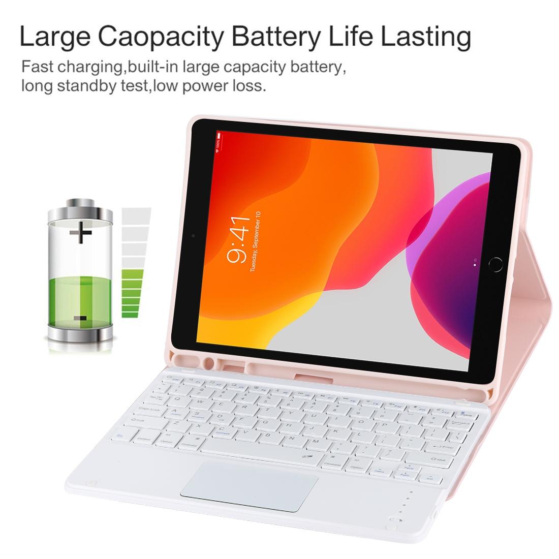 Bluetooth Keyboard & Tablet Case For Ipad 10.2 / Ipad Air 2019 - Detachable Touch Pad Pen Slot Holder - Microfiber Leather - Purple