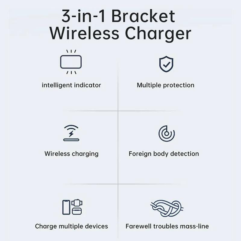 15W 3 In 1 Aluminum Wireless Charger - Purple