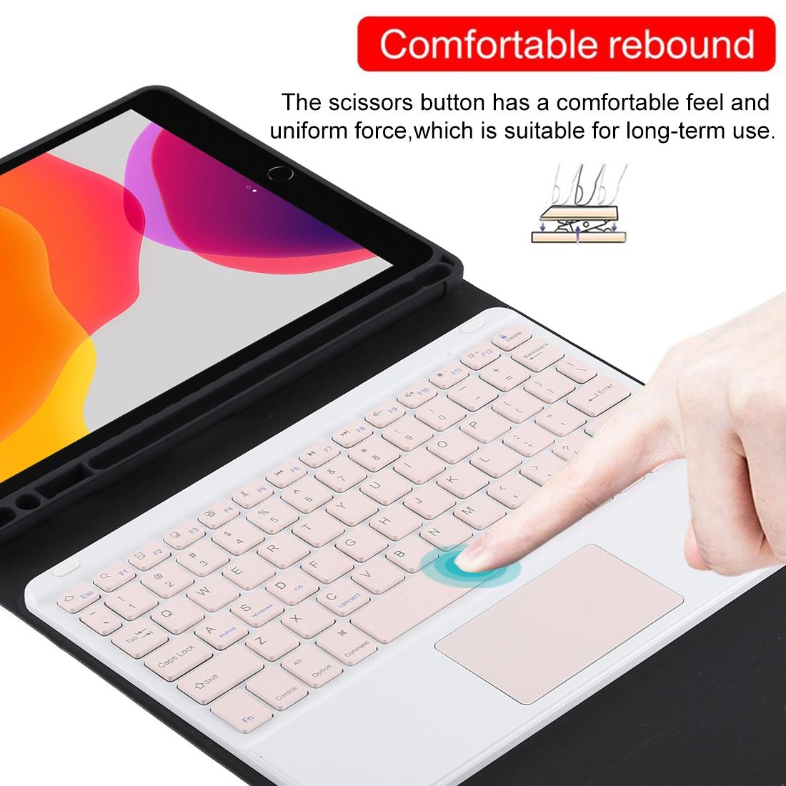 Bluetooth Keyboard & Tablet Case For Ipad 10.2 / Ipad Air 2019 - Detachable Touch Pad Pen Slot Holder - Pink Leather - Purple