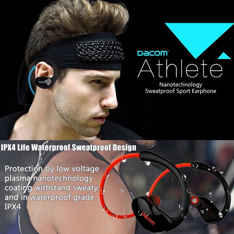Red Dacom Athlete Bluetooth Earphones with Mic - Sport Running Stereo