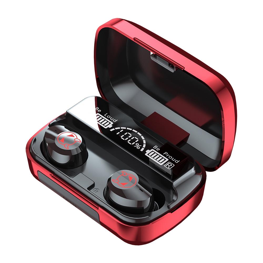 Intelligent Noise Reduction Bluetooth Earphones with Touch Control and Battery Display - Red