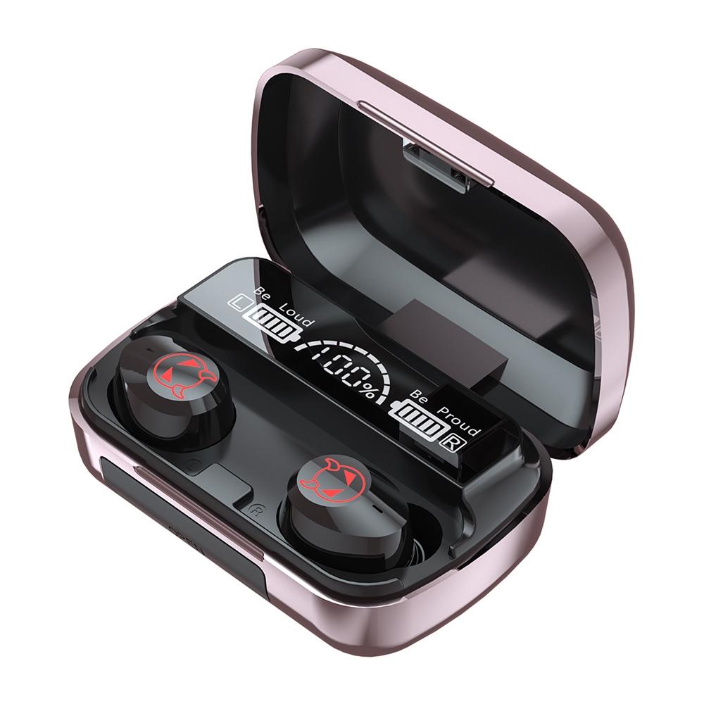 Intelligent Noise Reduction Bluetooth Earphones with Touch Control and Battery Display - Red
