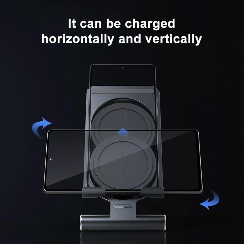 15W Foldable Wireless Charger & Phone Holder - Silver