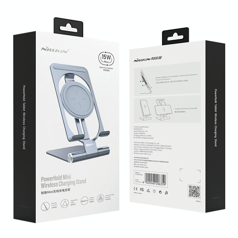 15W Foldable Wireless Charger & Phone Holder - Silver